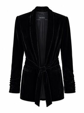 Zara Basic Collection Black Velvet Belted Blazer Jacket Size XS